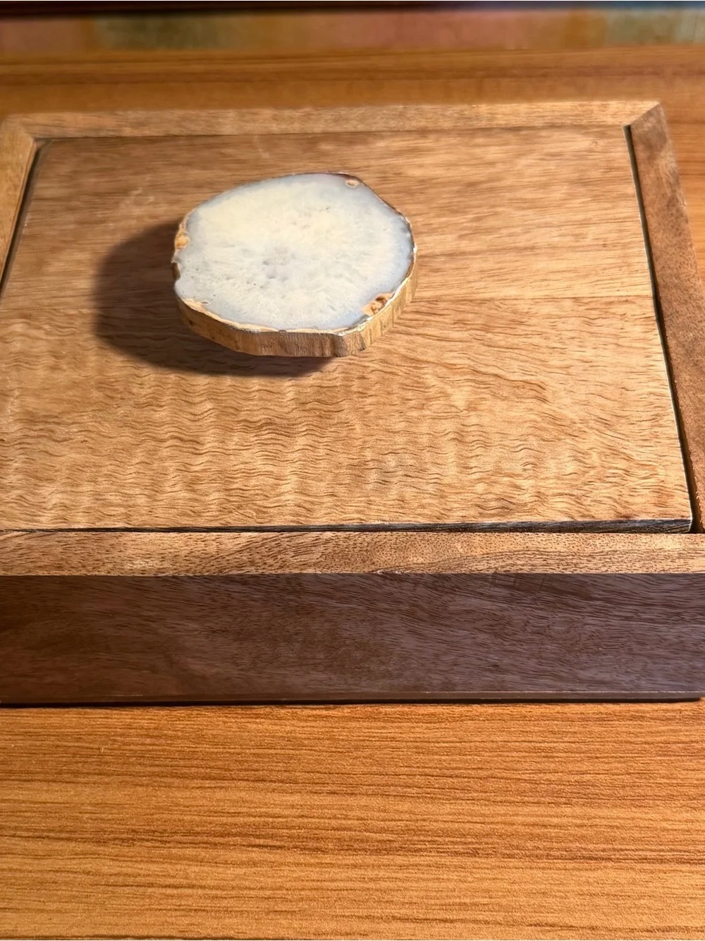 Pier 1 Decorative Wood Box Agate Slice Knob Jewelry Trinket Box Made in India